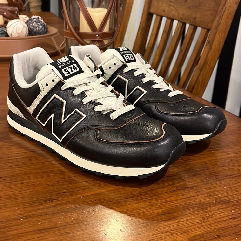 New Balance 574 ML574LPK Classics leather black Shoes Sneakers Mens Size 11.5